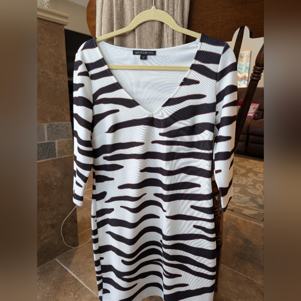 Boston Proper Black & White Zebra Stripe V-Neck Dress